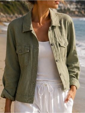 JNY Jones New York 100% Linen Utility Jacket – Sage Green | NWT | Size XL